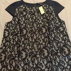 Brooks Brothers Navy Blue Lace overlay Top with Cap Sleeve